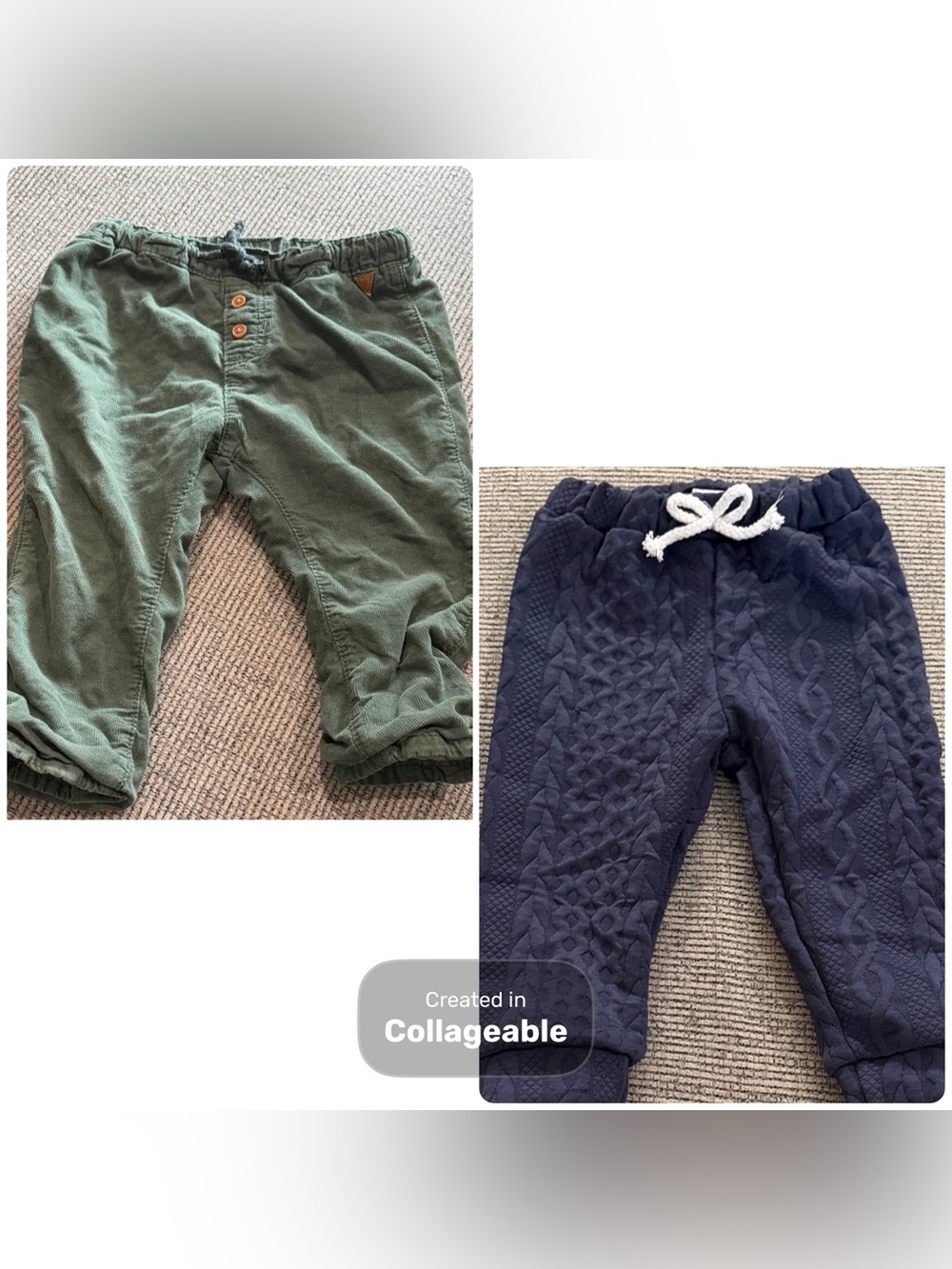 H&M Kids Corduroy Casual Drawstring Green Insulated Pants Navy Blue Quilted Pant